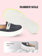 women grey fashion outdoor height enhancer open back slip on upper denim casual shoes