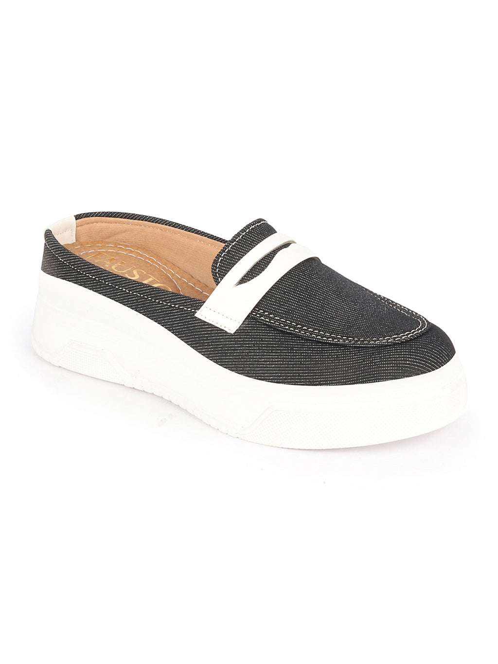 Shop Women Grey Fashion Outdoor Height Enhancer Open Back Slip On Upper Denim Casual Shoes Online.