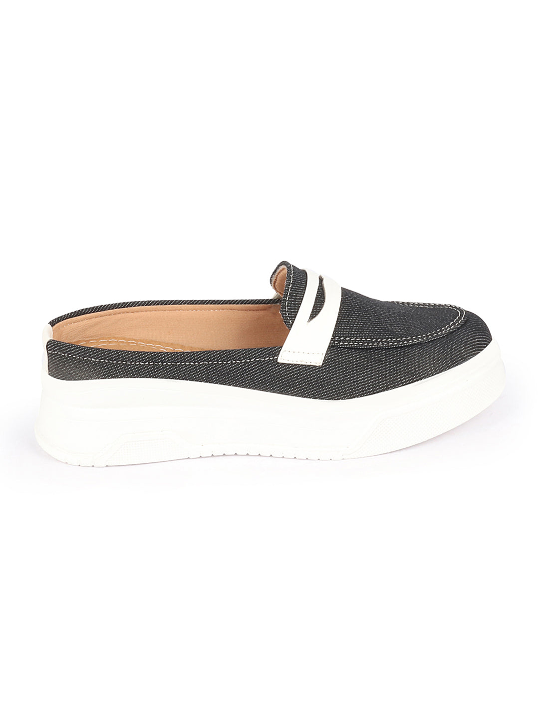 Shop Women Grey Fashion Outdoor Height Enhancer Open Back Slip On Upper Denim Casual Shoes Online.
