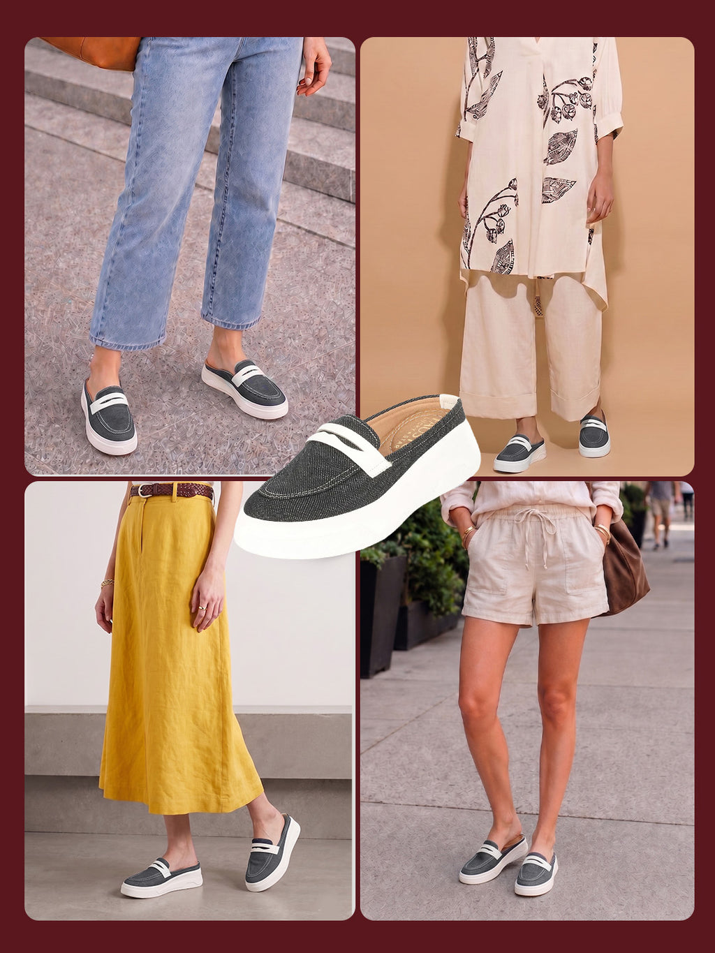 women grey fashion outdoor height enhancer open back slip on upper denim casual shoes