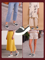 women grey fashion outdoor height enhancer open back slip on upper denim casual shoes