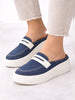 Women Navy Blue Fashion Outdoor Height Enhancer Open Back Slip On Upper Denim Casual Shoes
