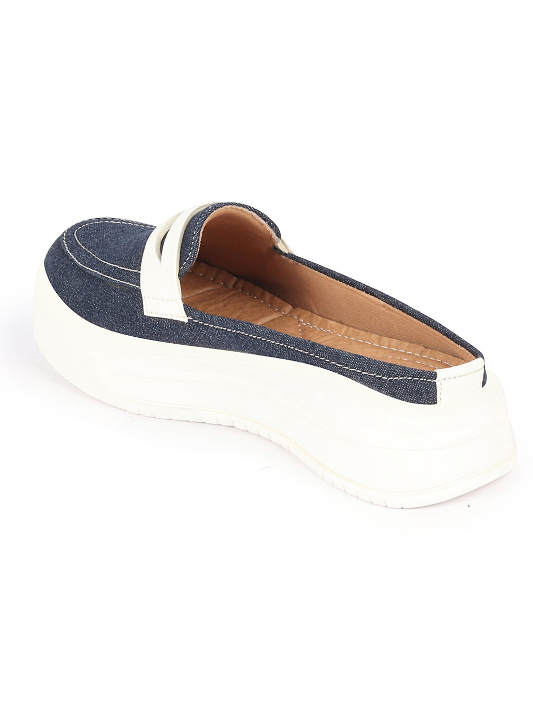 Shop Women Navy Blue Fashion Outdoor Height Enhancer Open Back Slip On Upper Denim Casual Shoes Online.