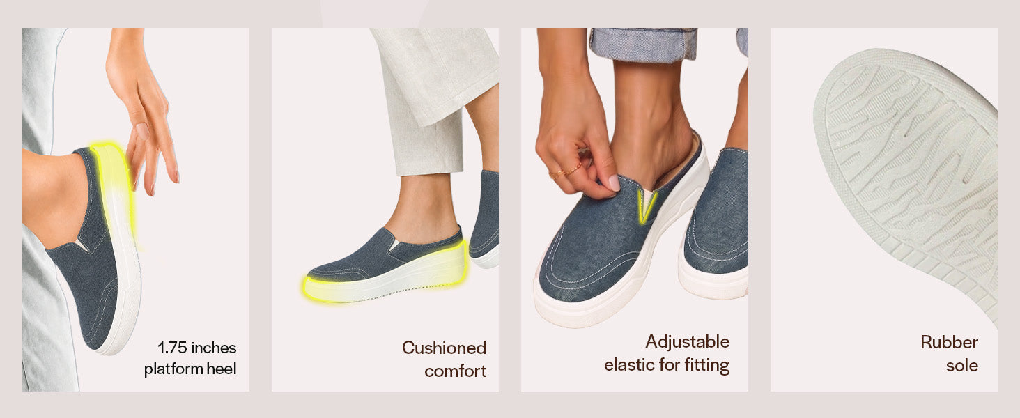 Women Navy Blue Fashion Classic Stitched Upper Denim Open Back Slip On Height Enhancer Casual Shoes