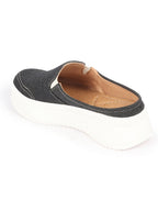 Shop Women Grey Fashion Classic Stitched Upper Denim Open Back Slip On Height Enhancer Casual Shoes Online.