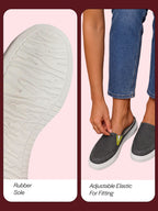 women grey fashion classic stitched upper denim open back slip on height enhancer casual shoes