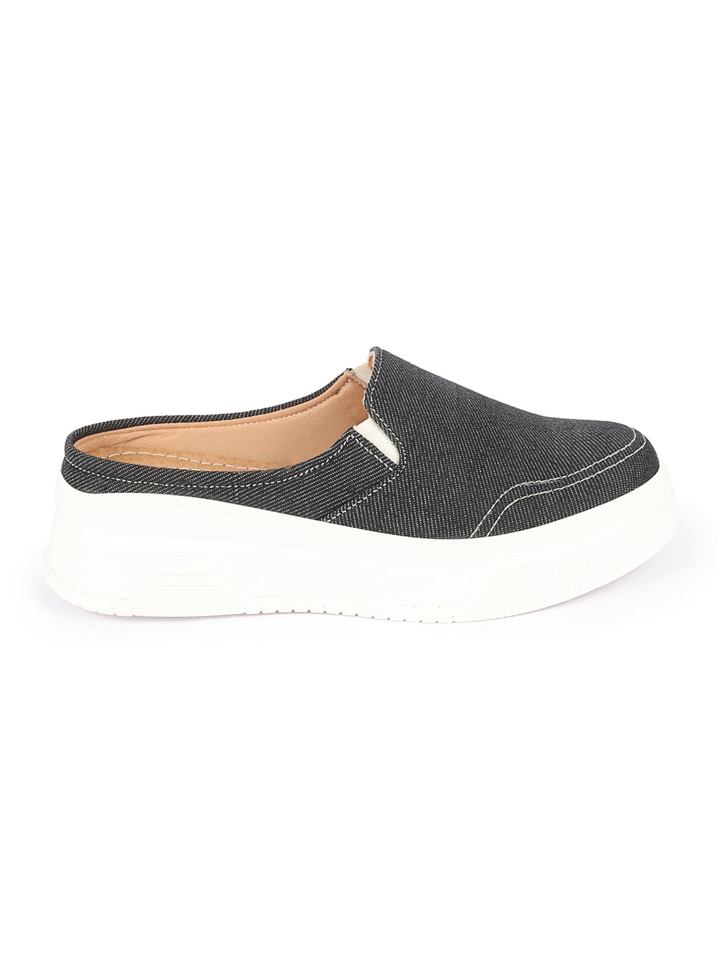 Shop Women Grey Fashion Classic Stitched Upper Denim Open Back Slip On Height Enhancer Casual Shoes Online.