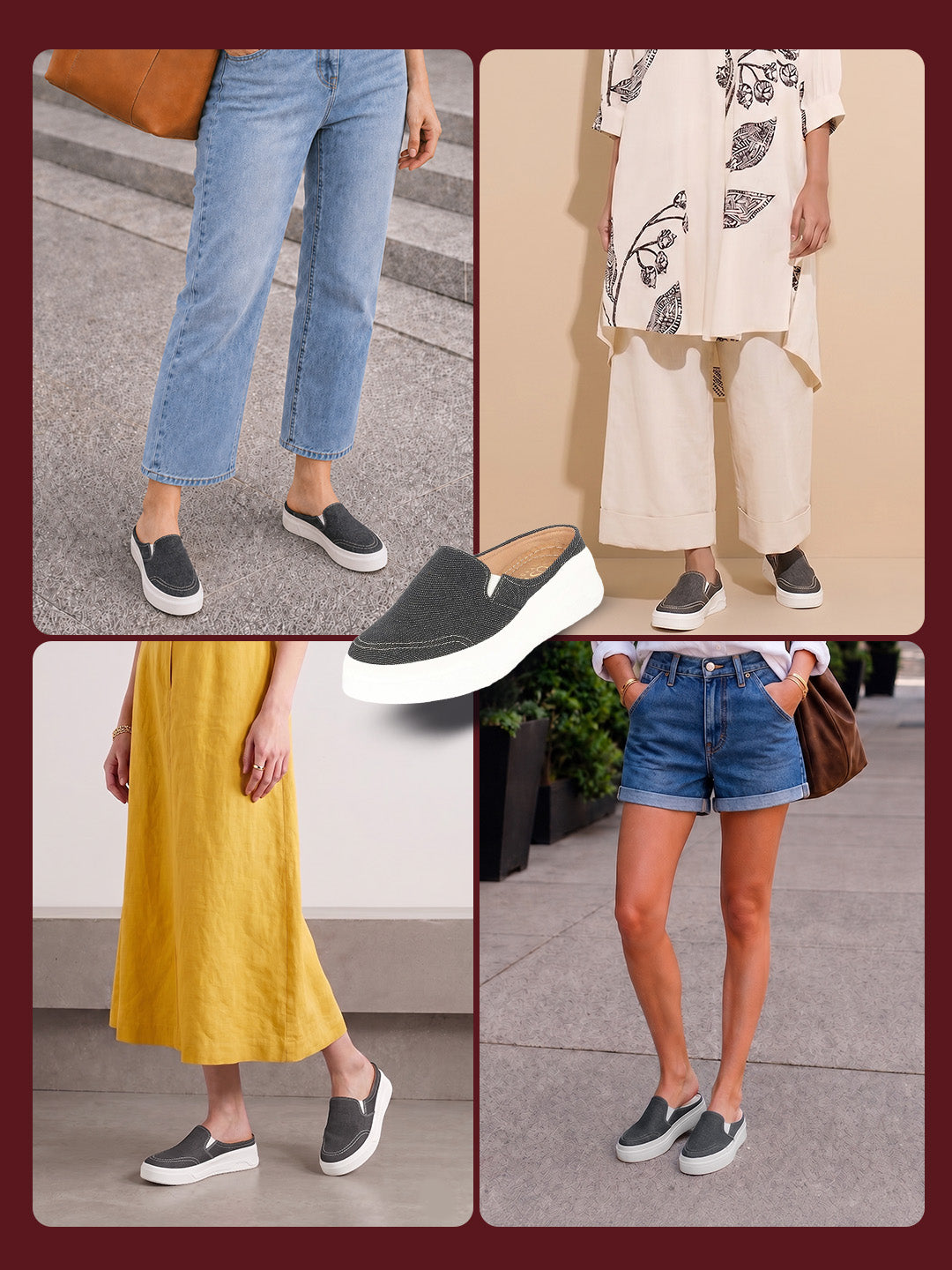 women grey fashion classic stitched upper denim open back slip on height enhancer casual shoes