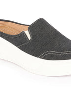 Shop Women Grey Fashion Classic Stitched Upper Denim Open Back Slip On Height Enhancer Casual Shoes Online.
