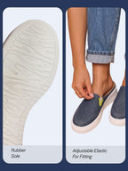 women navy blue fashion classic stitched upper denim open back slip on height enhancer casual shoes