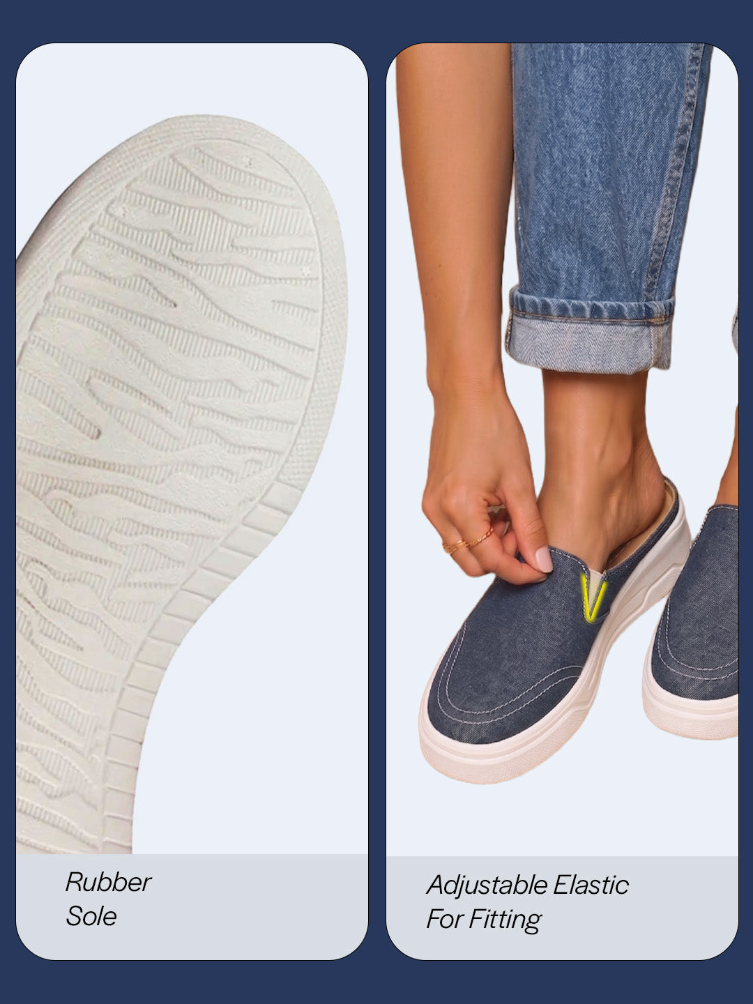 women navy blue fashion classic stitched upper denim open back slip on height enhancer casual shoes