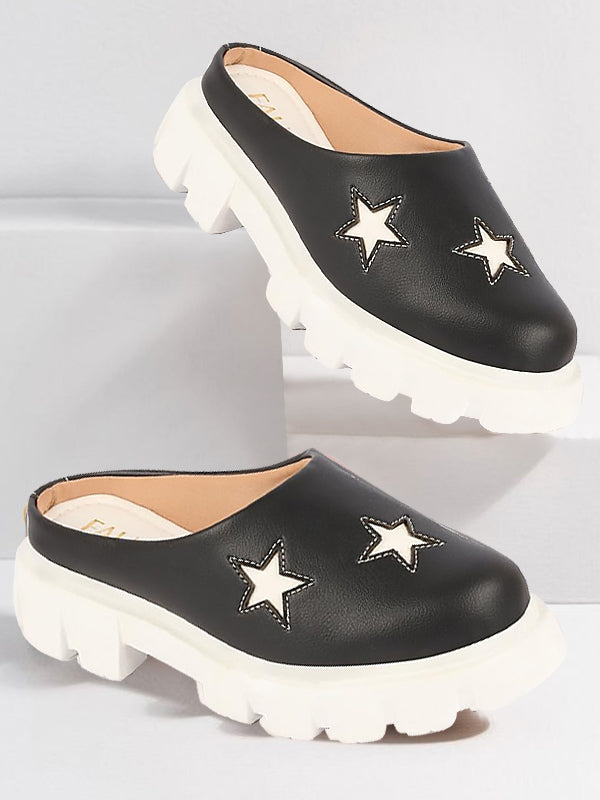 women black laser cut star open back height enhancer slip on casual shoes