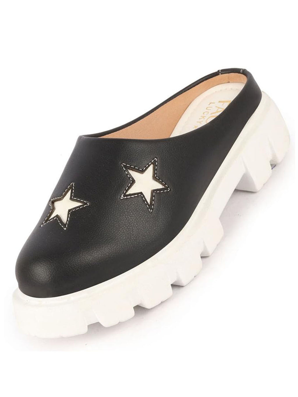 women black laser cut star open back height enhancer slip on casual shoes