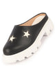 Women Black Laser Cut Star Open Back Height Enhancer Slip On Casual Shoes