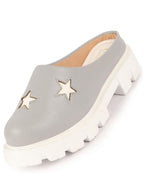 Shop Women Grey Laser Cut Star Open Back Height Enhancer Slip On Casual Shoes Online.