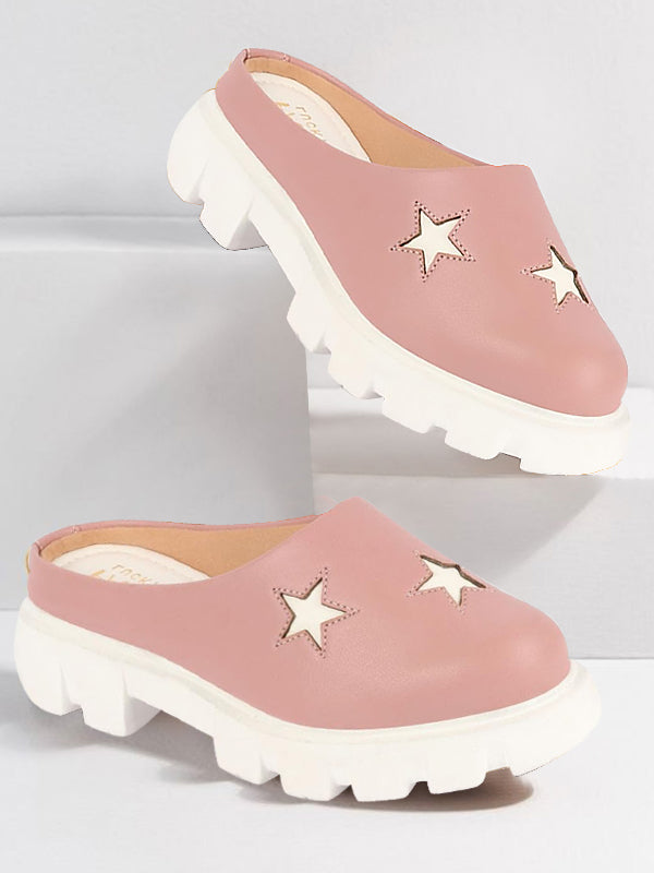Shop Women Peach Laser Cut Star Open Back Height Enhancer Slip On Casual Shoes Online.