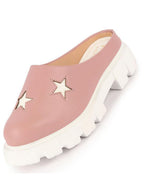 Women Peach Laser Cut Star Open Back Height Enhancer Slip On Casual Shoes