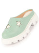 Women Pista Green Laser Cut Star Open Back Height Enhancer Slip On Casual Shoes