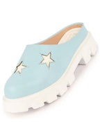 Women Sky Blue Laser Cut Star Open Back Height Enhancer Slip On Casual Shoes