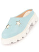 Women Sky Blue Laser Cut Star Open Back Height Enhancer Slip On Casual Shoes