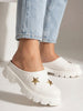 Women White Laser Cut Star Open Back Height Enhancer Slip On Casual Shoes