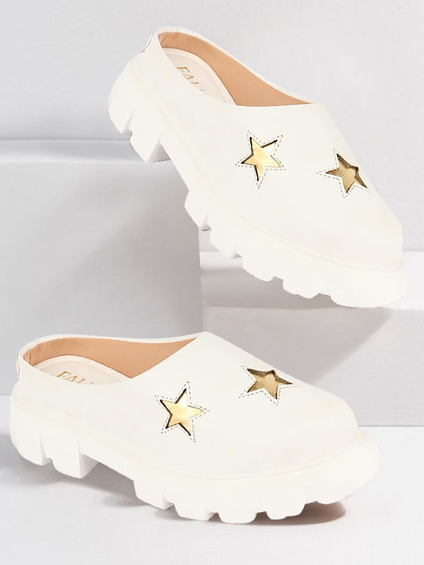women white laser cut star open back height enhancer slip on casual shoes