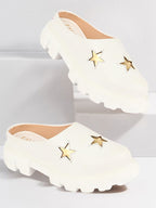 women white laser cut star open back height enhancer slip on casual shoes