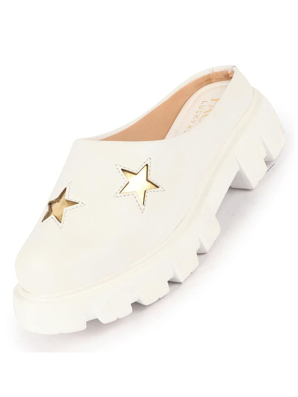 women white laser cut star open back height enhancer slip on casual shoes