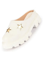 women white laser cut star open back height enhancer slip on casual shoes