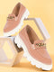 Women Peach Patent Leather Shiny Chain Buckle Classic Casual Slip On Loafer Shoes