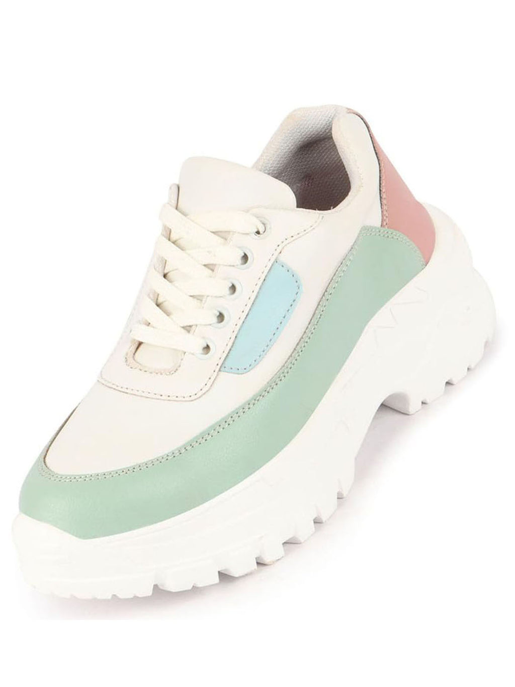 Shop Women Pista Green Colorblocked Casual Lace Up Sneaker Shoes Online.
