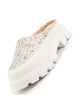 Women White Stiched Floral Print Back Open Height Enhancer Slip On Casual Shoes