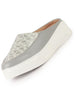 Women Grey Stiched Floral Print Back Open Height Enhancer Flatform Heel Slip On Casual Shoes