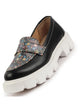 Women Black Stiched Floral Print Classic Weekend Party Slip On Casual Shoes