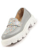 Women Grey Stiched Floral Print Classic Weekend Party Slip On Casual Shoes