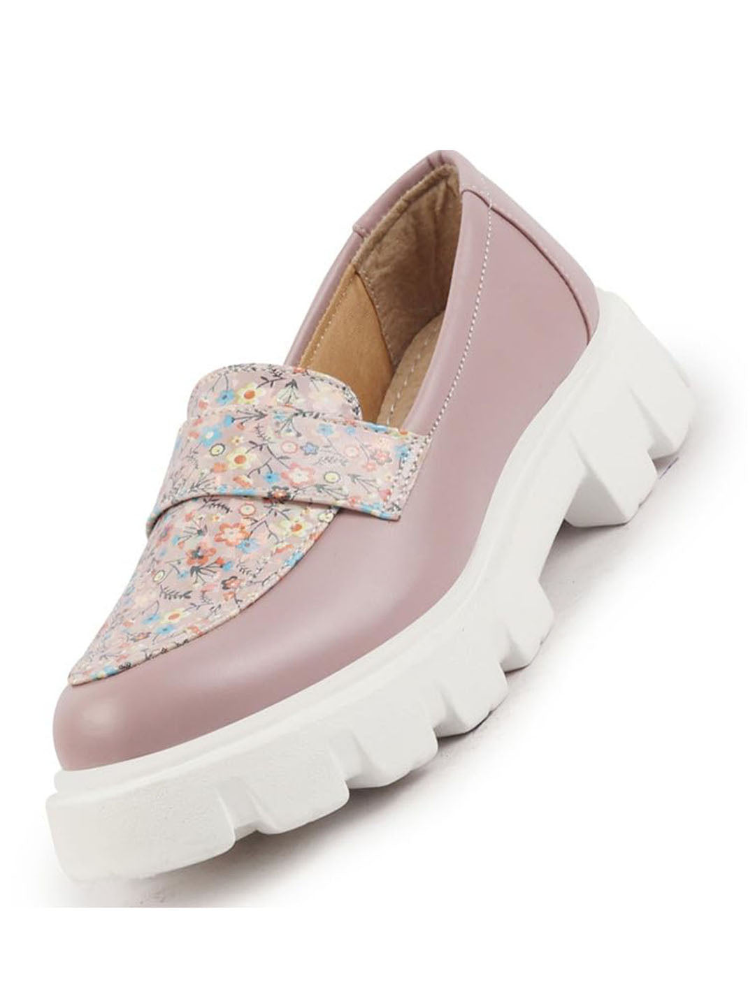 Women Peach Stiched Floral Print Classic Weekend Party Slip On Casual Shoes