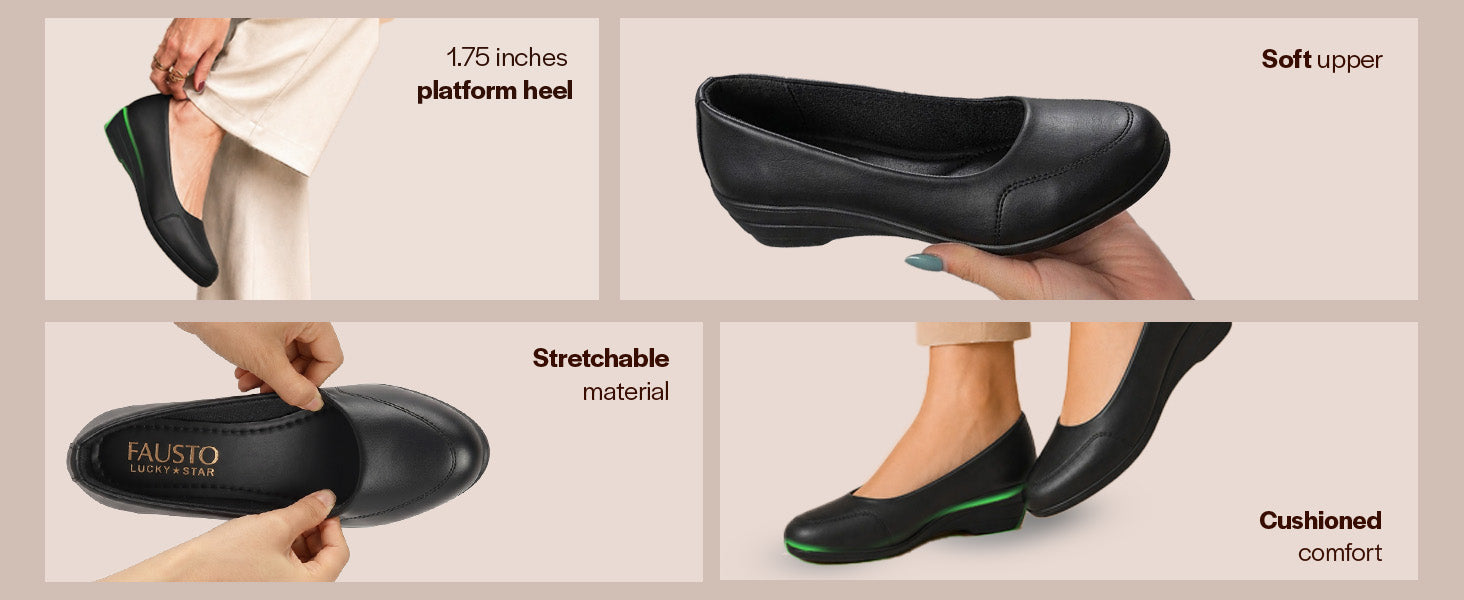 Women Cheeku Formal Platform Wedge Heel Slip On Ballerina Shoes