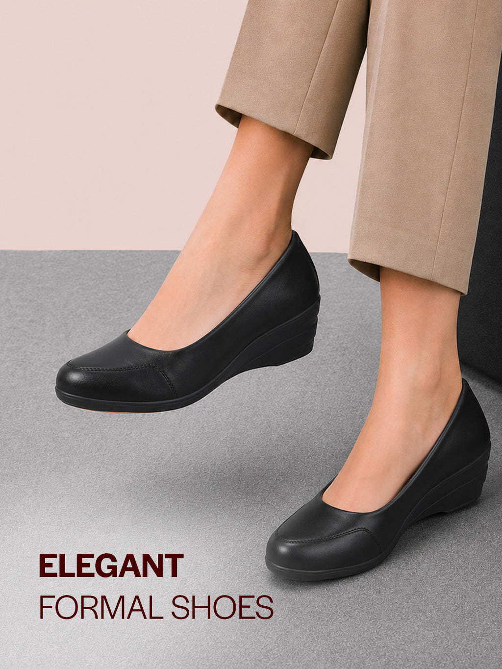 Shop Women Black Formal Platform Wedge Heel Slip On Ballerina Shoes Online.