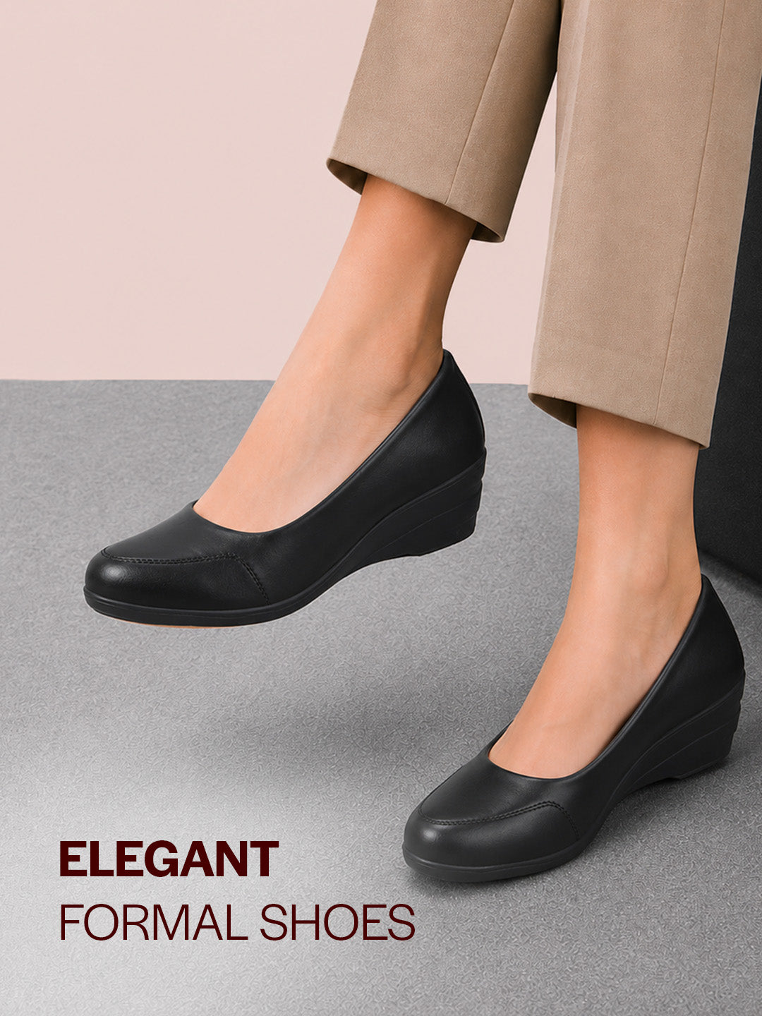 Shop Women Black Formal Platform Wedge Heel Slip On Ballerina Shoes Online.