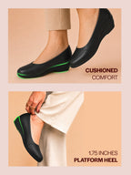 Shop Women Black Formal Platform Wedge Heel Slip On Ballerina Shoes Online.