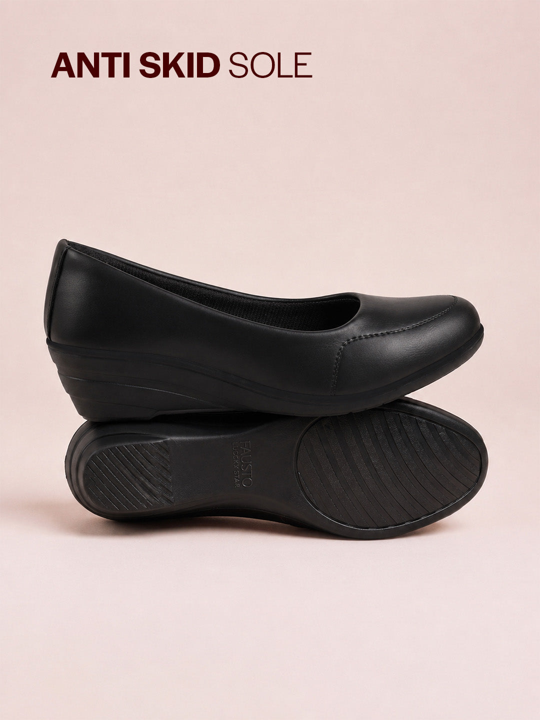 Shop Women Black Formal Platform Wedge Heel Slip On Ballerina Shoes Online.