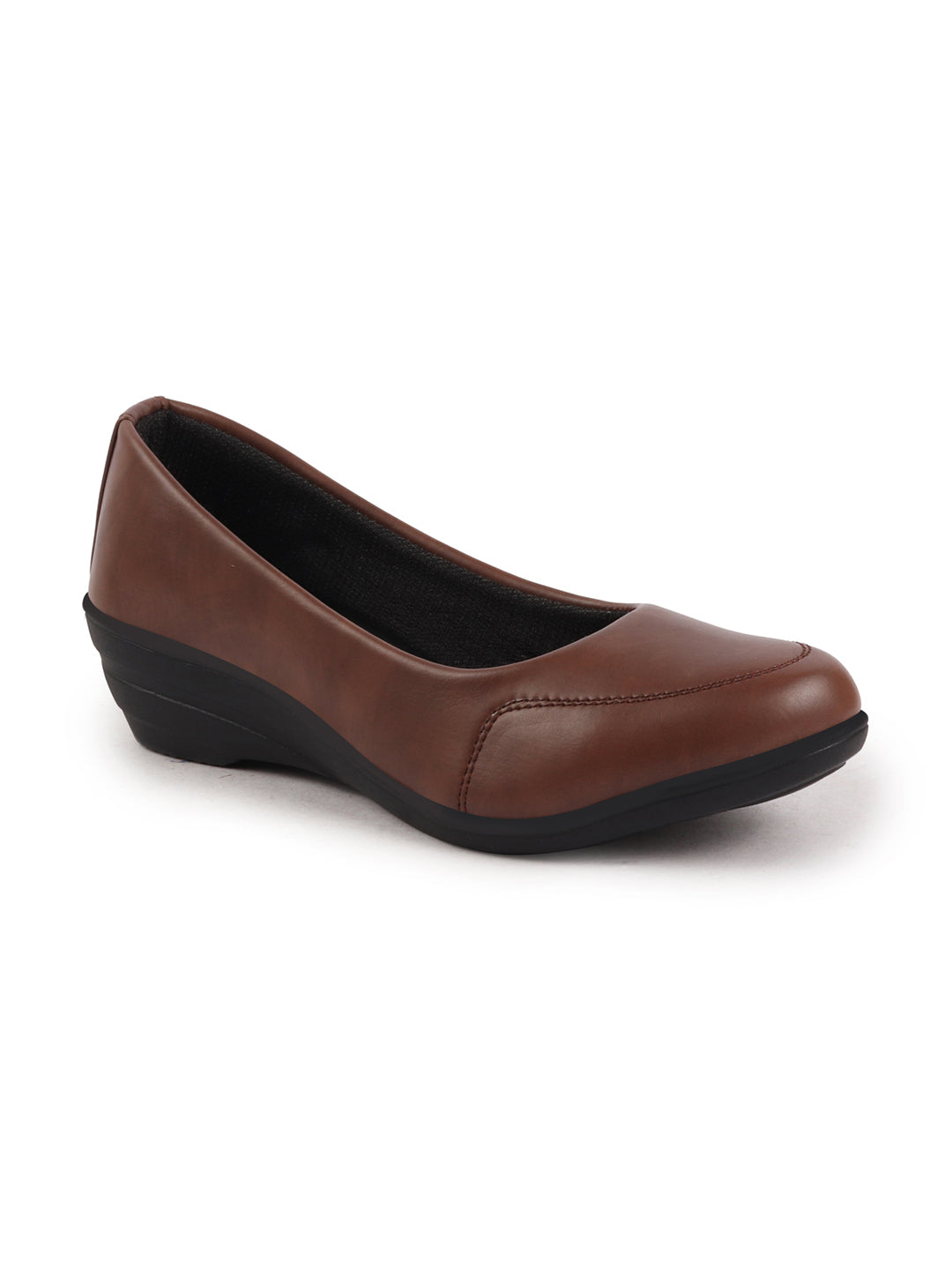 Shop Women Brown Formal Platform Wedge Heel Slip On Ballerina Shoes Online.