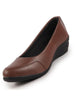 Women Brown Formal Platform Wedge Heel Slip On Ballerina Shoes