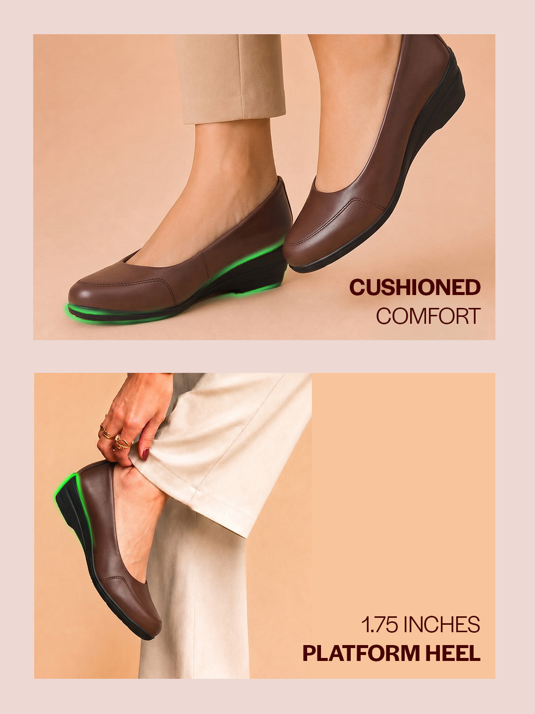 Shop Women Brown Formal Platform Wedge Heel Slip On Ballerina Shoes Online.