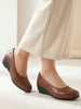 Women Brown Formal Platform Wedge Heel Slip On Ballerina Shoes