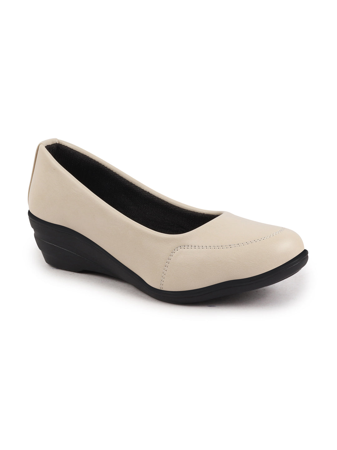 Shop Women Cream Formal Platform Wedge Heel Slip On Ballerina Shoes Online.