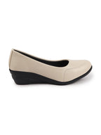 Shop Women Cream Formal Platform Wedge Heel Slip On Ballerina Shoes Online.