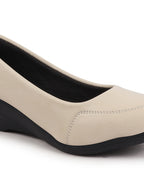 Shop Women Cream Formal Platform Wedge Heel Slip On Ballerina Shoes Online.