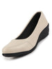 Women Cream Formal Platform Wedge Heel Slip On Ballerina Shoes