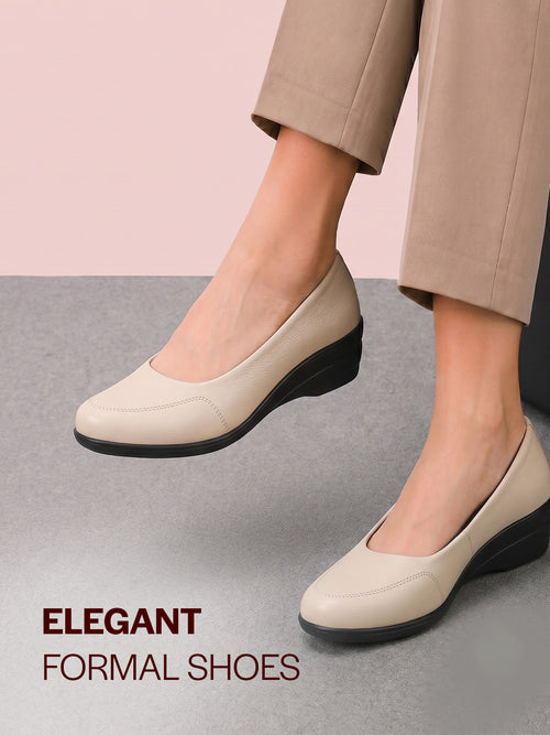 Shop Women Cream Formal Platform Wedge Heel Slip On Ballerina Shoes Online.